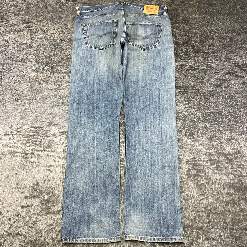 Levi's 501 Button Fly Jeans Mens 36x34 Blue Distressed‎ Straight Leg Vintage Y2K
